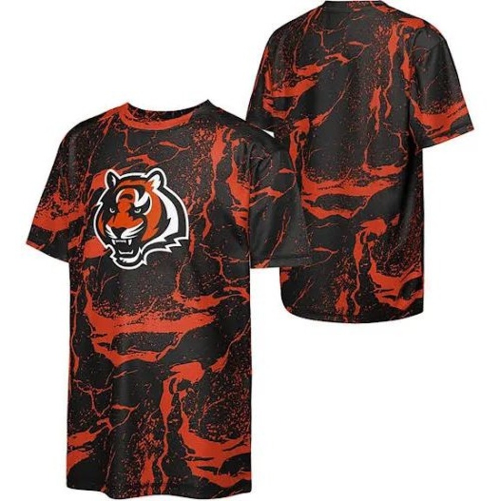 NFL Cincinnati Bengals Football Marble Print Youth Kids L 14/16 Black T-Shirt